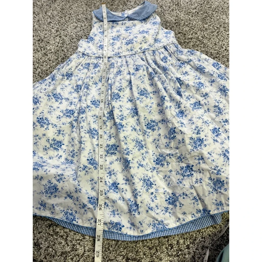 Maggie & Zoe Girls Blue White‎ Floral Gingham Peter Pan Collar Dress Size 6X